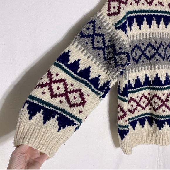 Sheep Landia Jacquard Crew Neck Wool Knit Sweater L - Picture 11 of 15